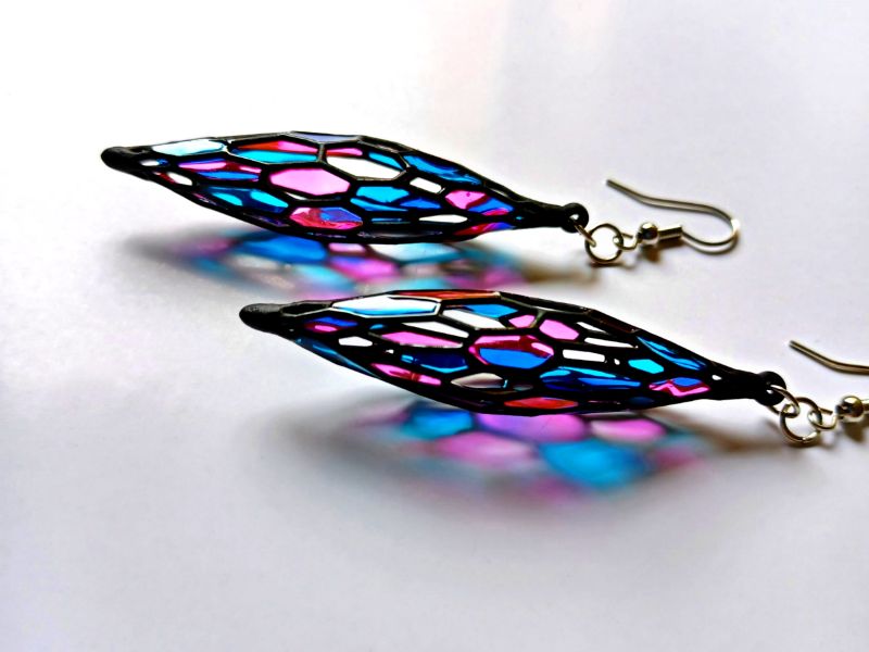 Pink & Blue Stained Glass Inspired Earrings